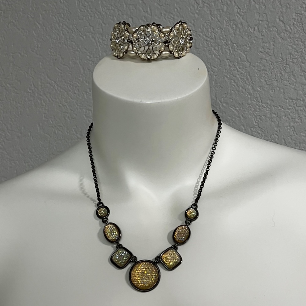 Iridescent Necklace with Free Pearl Bracelet